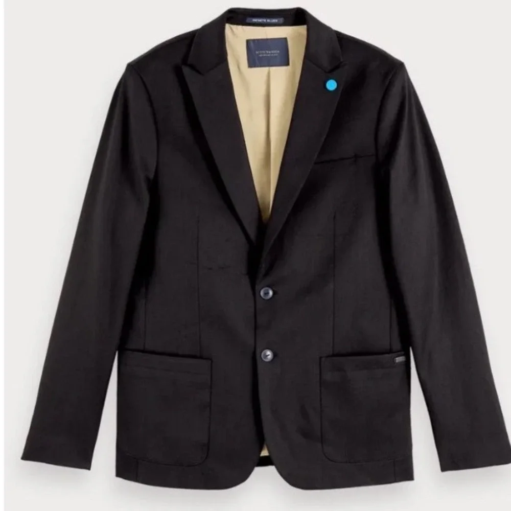 Scotch Soda Men's Black Blazer Jacket Two Button Lapel Pin Cotton Blend M 0804